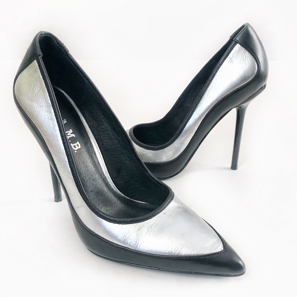 L.A.M.B. Shoes - L.A.M.B.  Black Silver High Heels Leather